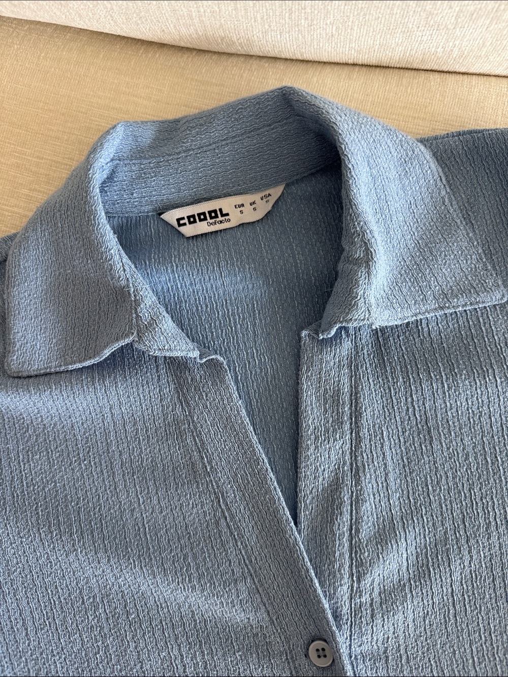 Textured Sky-Blue Ribbed Button Cardigan - Picture 3 of 5
